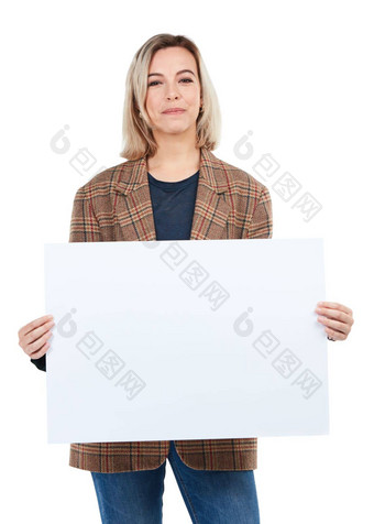海报肖像女人标志模型广告市场营销空间工作室孤立的白色背景品牌产品放置女空横幅促销活动模拟