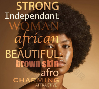 黑色的女人脸肖像报价动机灵感护理非洲式发型头发皮肤护肤品美发光化妆品皮肤病学报价覆盖动机海报