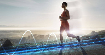 心率全息图运行黑色的女人山健康的呼吸技术数字光女人跑步者山路培训锻炼健康健康户外