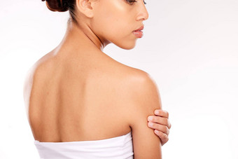 美皮肤化妆女人护肤品健康自然化妆品模型白色背景面部有机化妆品治疗健康的发光发光身体护理美容