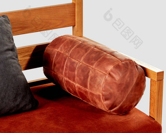 舒适的<strong>铜色</strong>的皮革支持缓冲木沙发