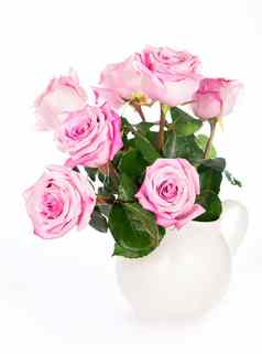 花剪裁路径一边视图美丽的粉红色的玫瑰阀杆叶子孤立的白色背景自然对象设计情人节一天母亲一天周年纪念日