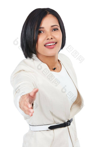 <strong>企业</strong>工作室肖像黑色的女人握手<strong>新员工培训</strong>尊重白色背景孤立的经理专家首席执行官领袖手摇人类资源招聘