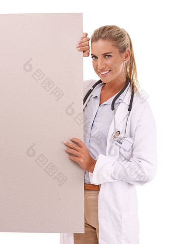 模型肖像医生女人海报榜广告牌市场营销广告产品放置工作室标志横幅空间销售女孩促销活动模拟白色背景