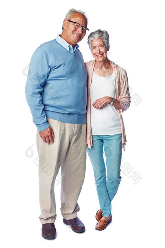 高级夫妇婚姻爱退休肖像承诺孤立的白色背景快乐人工作室信任生活伙伴关系的关系男人。女人