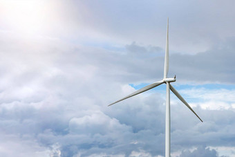 绿色风能源风车生产可再生电风车场生产电阳光明媚的夏天一天