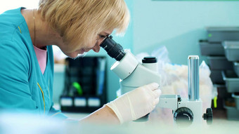 肖像实验室工人生物化学家白色手套研究检查显微镜实验室科学实验室研究生物技术转基因生物概念
