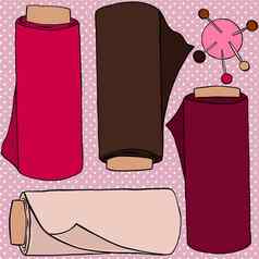 手画无缝的模式织物卷销缓冲缝纫工艺品女装裁缝项目粉红色的棕色（的）米色波尔卡点背景裁缝可爱的缝打印手工制作的needwork业务爱好织物手工艺设计
