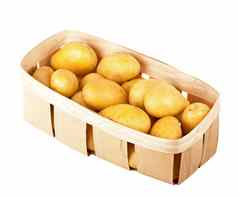 生黄色的土豆木箱孤立的白色背景新鲜的土豆块茎木盒子素食者健康的吃