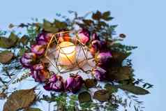 干玫瑰花燃烧蜡烛金属烛台装饰自然蜡烛