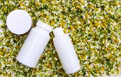 洋甘菊花化妆品产品Herbal茶治疗白色塑料容器