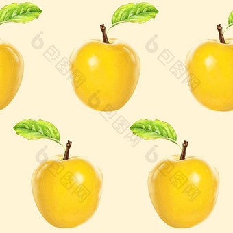 插图现实主义无缝的模式水果苹果黄色的颜色光黄色的背景