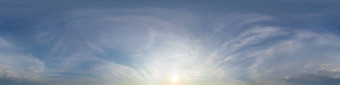 黑暗蓝色的日落天空全景金卷云云无缝的Hdr全景球形equirectangular格式完整的天顶可视化天空更换空中无人机全景照片