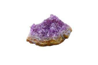 水晶石头矿物紫色的粗糙的紫水晶石英晶体孤立的白色背景