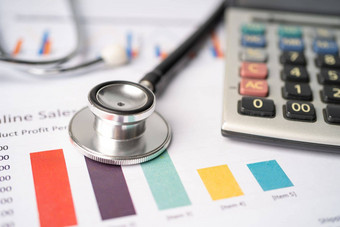 听诊器计算器图表图纸金融账户统计数据业务数据医疗健康概念