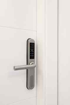 入口白色木通过电子锁安全公寓锁按钮数字进入代码铬金属锁