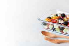 午餐盒子希腊沙拉可重用的玻璃容器木餐具