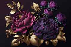 花叶子黑暗背景设计李子紫罗兰色的品红色的黄金