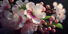 樱桃开花樱花花自然背景宏特写镜头视图生成