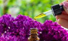 紫丁香淡紫色至关重要的石油瓶美石油淡紫色花