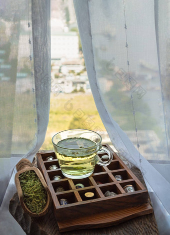 让人耳目一新享受杯热麻茶中央商务区Herbal茶干有机麻叶子古董顶针集合木盒子