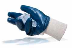 蓝色的手套持有块冰