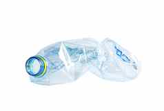 塑料水瓶空皱巴巴的孤立的白色背景剪裁路径重用回收污染环境生态全球气候变暖概念