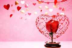 快乐情人节一天假期横幅背景玫瑰心形状元素情人节一天呈现心气球玫瑰花瓣