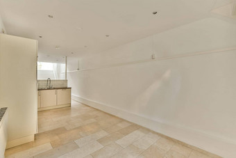 大厨房白色墙平铺的地板