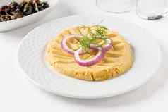 传统的法瓦莳萝洋葱被捣成糊状的广泛的豆子法瓦开胃菜希腊法瓦