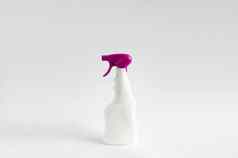 白色空白塑料喷雾洗涤剂瓶紫罗兰色的喷雾器孤立的白色背景包装模板模型
