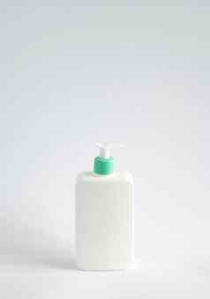 空白身体奶油乳液洗发水淋浴过来这里瓶照片白色塑料容器孤立的白色背景