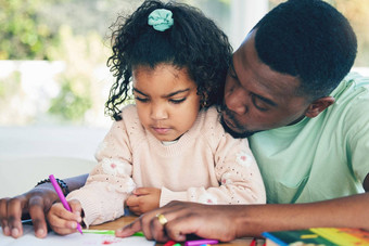 学习父亲女孩画教育幼儿园家庭作业学校艺术项目首页家庭颜色非洲爸爸爱帮助有创意的蹒跚学步的学生发展