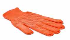 橙色纺织工作手套白色背景保护服装手册工人前视图