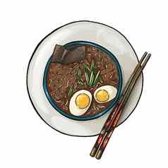 日本厨房汤拉面手画插图菜单招牌模板餐厅