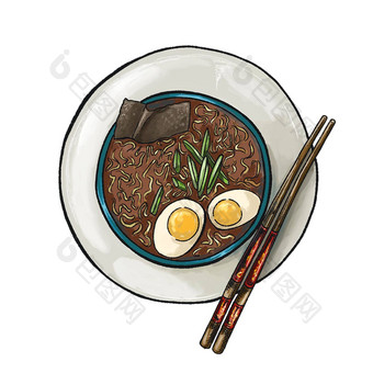 日本厨房汤<strong>拉面</strong>手画插图菜单招牌模板餐厅