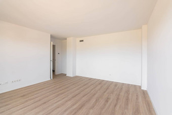 空白色宽敞的无装备的房间木层压板地板上访问房间概念工作室公寓改造Copyspace