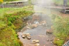 沸腾水热弹簧圆柱体喷泉冰岛