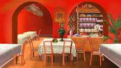 传统的俄罗斯茶房间复古的风格插图