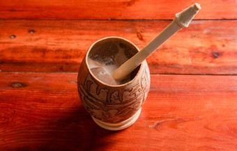 尼加拉瓜可可喝工匠jícara尼加拉瓜可可喝服务传统的葫芦概念传统的饮料尼加拉瓜拉丁美国