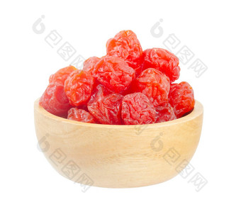 干红色的李子水果保存水果中国人李子木碗孤立的白色背景保存剪裁路径