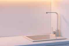 现代厨房白色工作台面白色水槽高质量照片