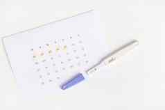 平躺积极的怀孕测试日历天月经标志着排卵日期计算