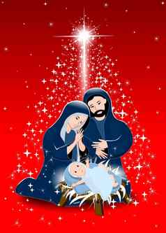 基督诞生场景闪亮的明星天空