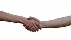 握手摇晃手握手递给手势孤立的白色背景友好的合作伙伴概念连接的同事们人朋友男人。同意机会启动