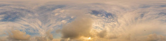 日落天空全景明亮的发光的粉红色的积云云Hdr无缝的球形全景完整的天顶天空圆顶可视化天空更换空中无人机全景照片