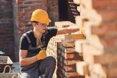 措施砖墙建设工人统一的安全设备工作建筑