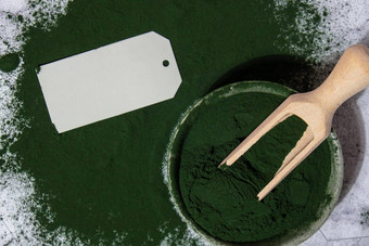 蓝绿色藻类小球藻螺旋藻粉碗空纸请注意模拟复制空间超级粉自然补充藻类排毒超级食物喝鸡尾酒食物补充源蛋白质β#NAME?