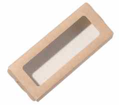 空棕色（的）矩形纸板盒子透明的成员白色孤立的背景