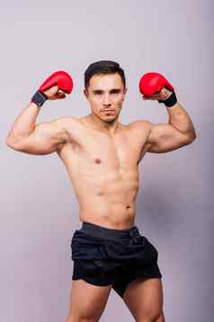 专业运动员拳击手红色的手套孤立的工作室体育运动竞争概念